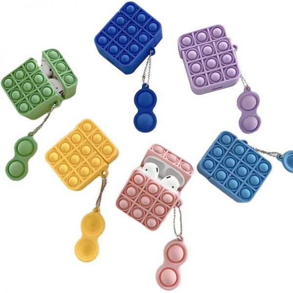 Plain Bubble Pop Fidget Sensory Toys Silicone EarPods Case Box Cover With Simple Dimple Keychain For 1 - Simple Dimple Fidget