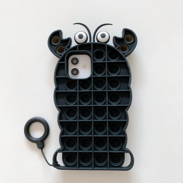 Popping Fidget Anti Stress Black Crab Silicone Phone Case For iPhone