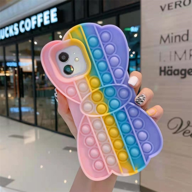 Butterfly Silicone Phone Case For iPhone Simple Dimple Fidget Toy Pop It