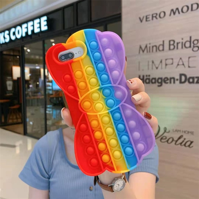 Multi Color Butterfly Silicone Phone Case For iPhone Simple Dimple Fidget Toy Pop It
