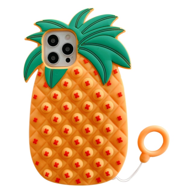 Popping Fidget Anti Stress Orange Pineapple Silicone Phone Case For iPhone
