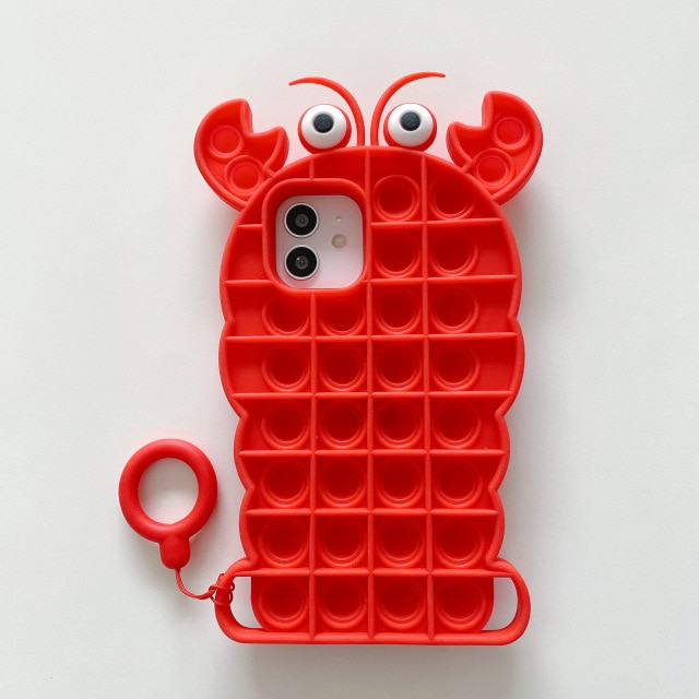 Popping Fidget Anti Stress Red Crab Silicone Phone Case For iPhone