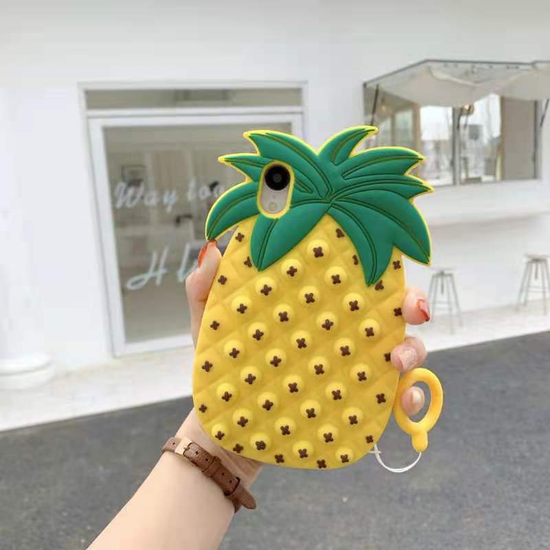 Popping Fidget Anti Stress Yellow Pineapple Silicone Phone Case For iPhone