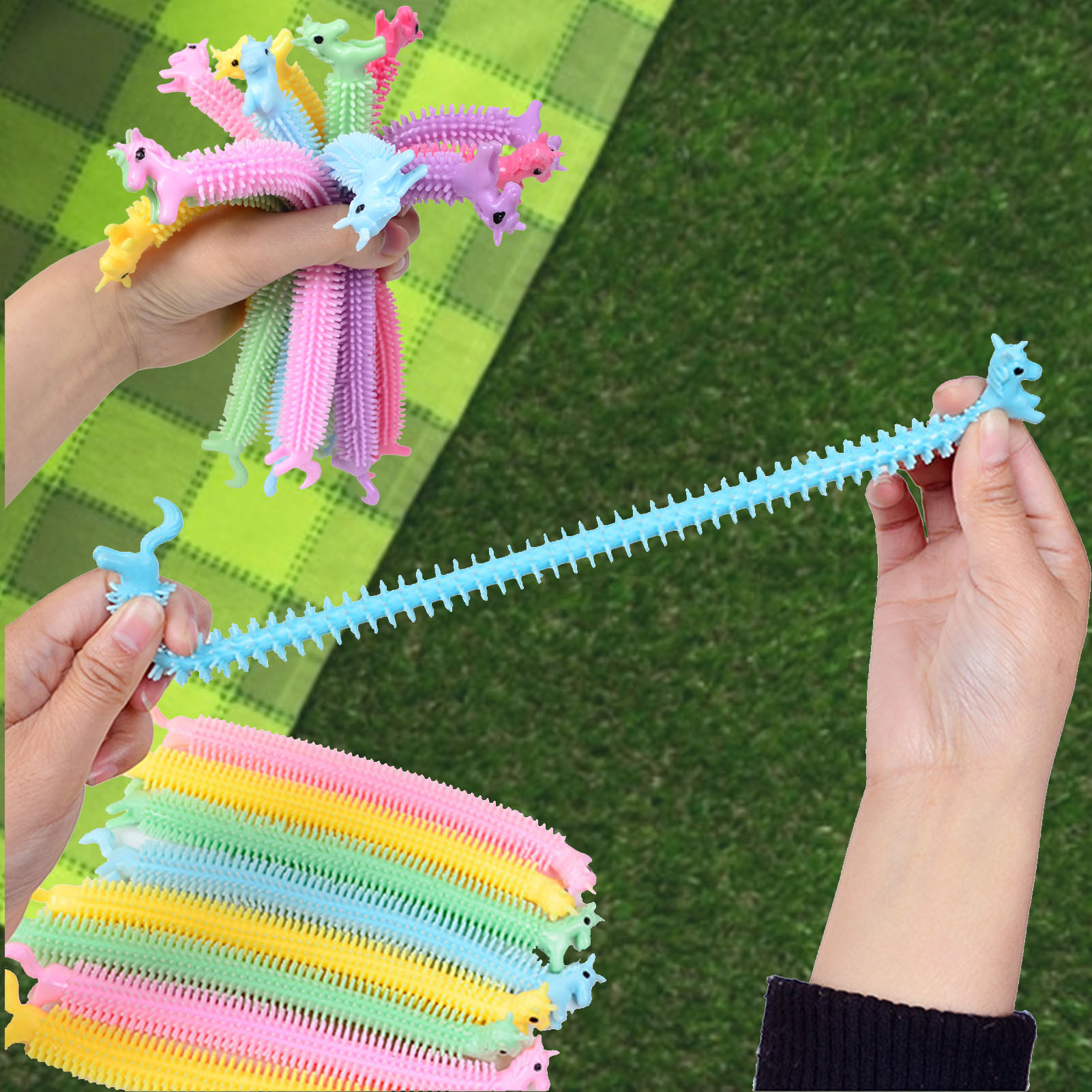 6 12PCS Fidget Sensory Toy Unicorn Elastic Rope Stretchy String Autism Needs Special Stress Reliever Toys 3 - Simple Dimple Fidget