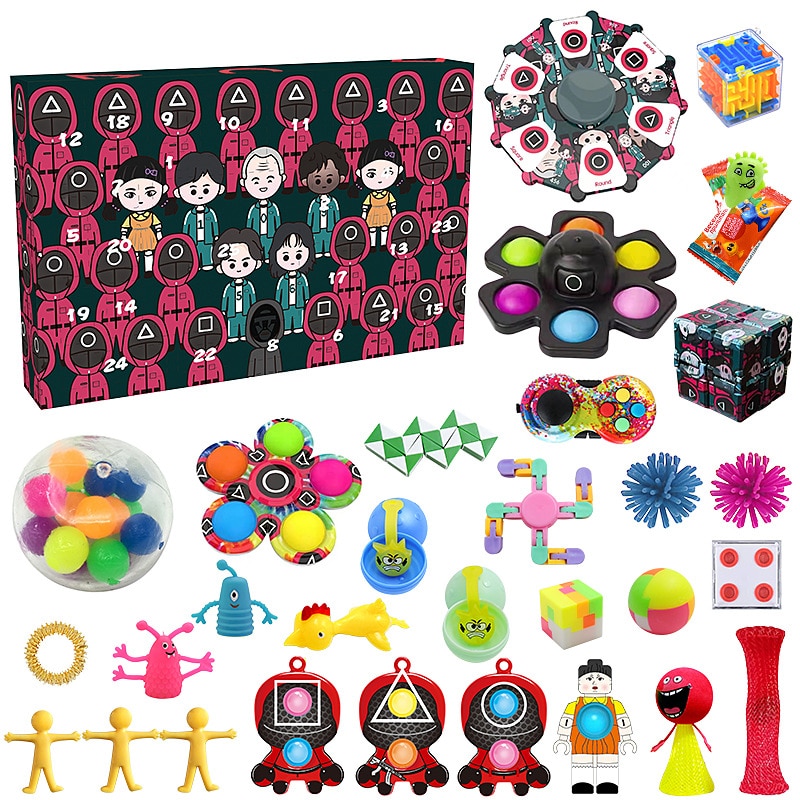 Fidget Toys Pack Set 100 Pack Squid Game Christmas Advent Calendar Anti Stress Relief Figet Toy 4 - Simple Dimple Fidget