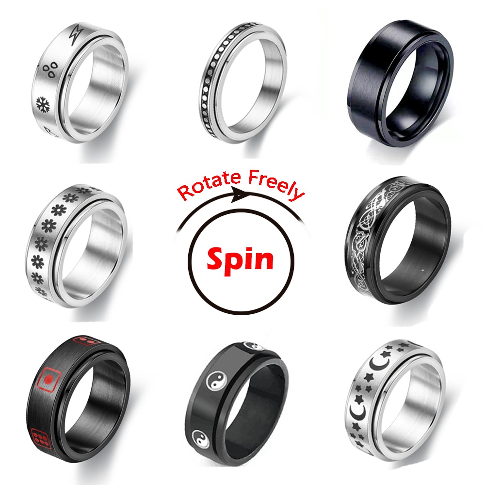 Anxiety Ring Figet Spinner Rings For Women Men Stainless Steel Rotate Freely Spinning Anti Stress Accessories 1 - Simple Dimple Fidget